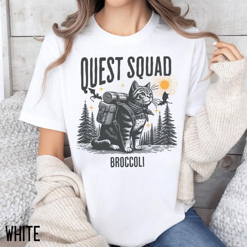 Quest Squad Broccoli Adventure Tee - Whimsical Cat Design