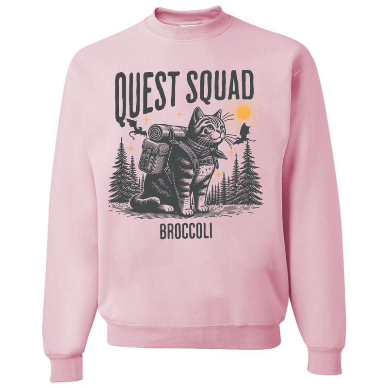 Quest Squad Broccoli Adventure Tee - Whimsical Cat Design