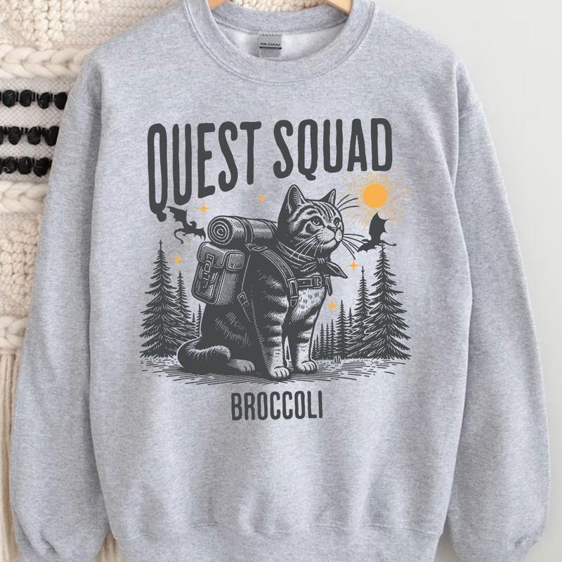 Quest Squad Broccoli Adventure Tee - Whimsical Cat Design