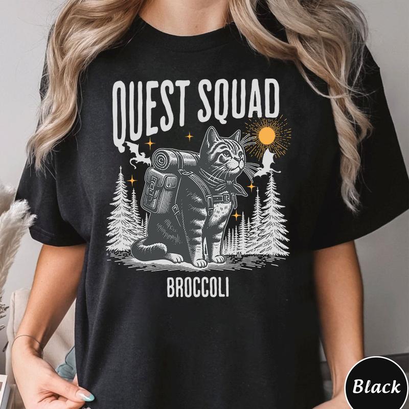 Quest Squad Broccoli Adventure Tee - Whimsical Cat Design