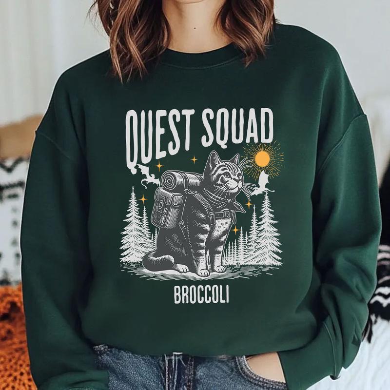 Quest Squad Broccoli Adventure Tee - Whimsical Cat Design