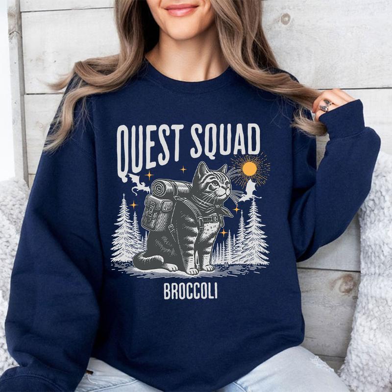 Quest Squad Broccoli Adventure Tee - Whimsical Cat Design