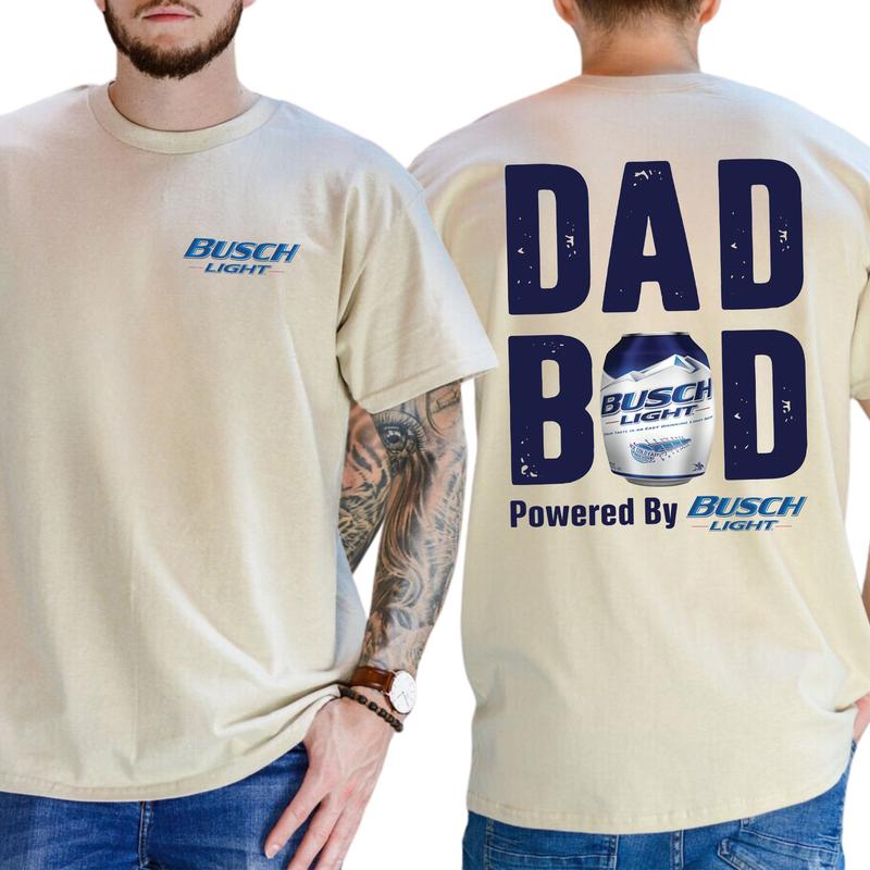 Dad Bod Powered By Busch Light Funny T-Shirt - Perfect Gift for Beer-Loving Dads