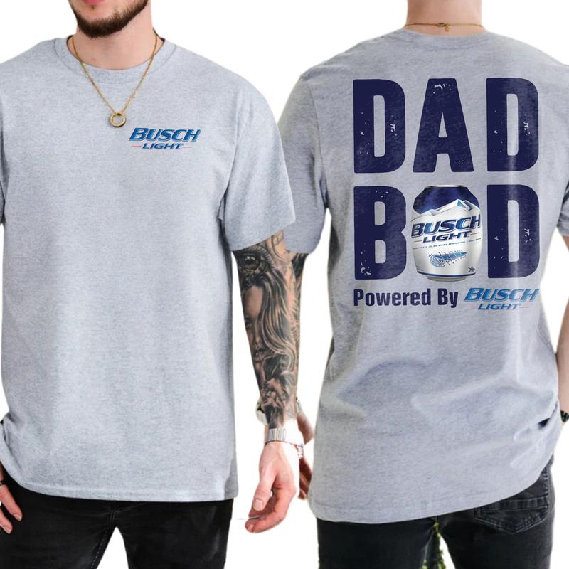Dad Bod Powered By Busch Light Funny T-Shirt - Perfect Gift for Beer-Loving Dads