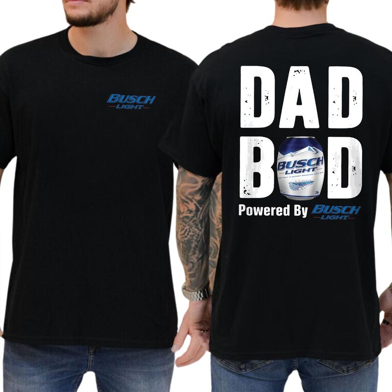 Dad Bod Powered By Busch Light Funny T-Shirt - Perfect Gift for Beer-Loving Dads