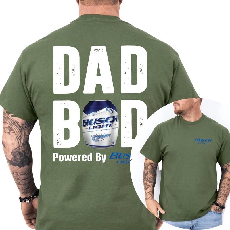 Dad Bod Powered By Busch Light Funny T-Shirt - Perfect Gift for Beer-Loving Dads