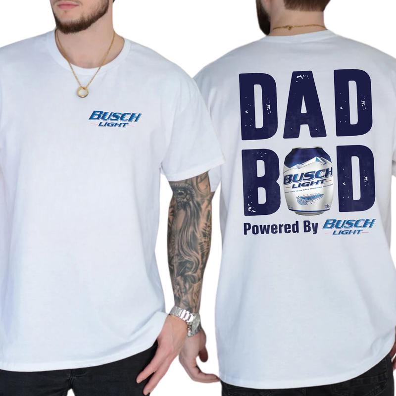 Dad Bod Powered By Busch Light Funny T-Shirt - Perfect Gift for Beer-Loving Dads