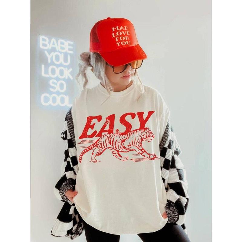Easy Tiger Vintage Inspired Tee - Trendy Boho Oversized T-Shirt