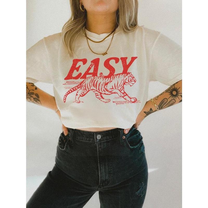 Easy Tiger Vintage Inspired Tee - Trendy Boho Oversized T-Shirt