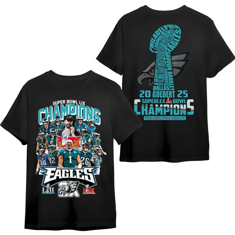 Philadelphia Eagles Super Bowl LIX Champions 2X T-Shirt - Gameday Team Spirit Football Shirt