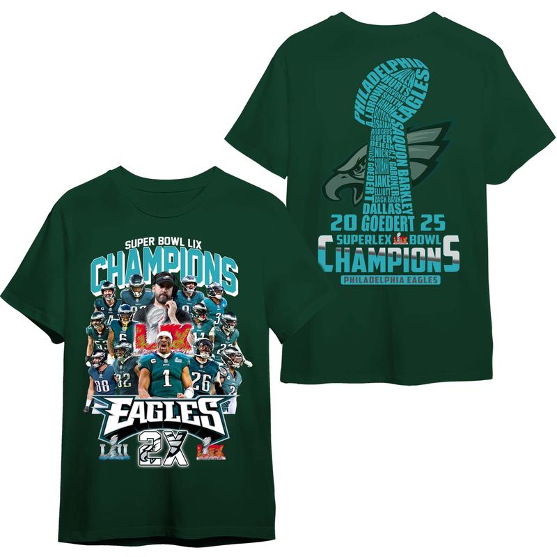 Philadelphia Eagles Super Bowl LIX Champions 2X T-Shirt - Gameday Team Spirit Football Shirt