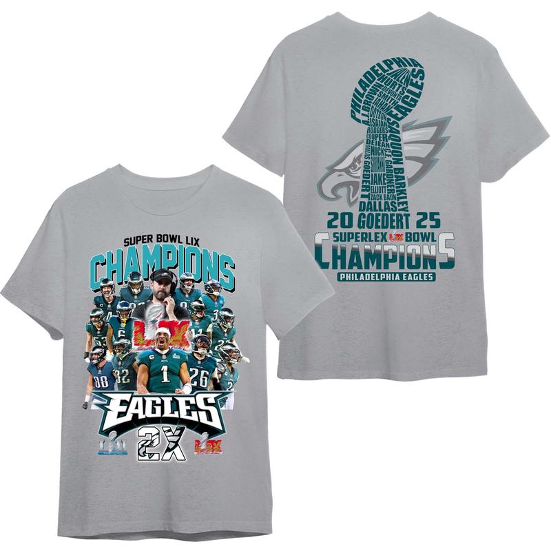 Philadelphia Eagles Super Bowl LIX Champions 2X T-Shirt - Gameday Team Spirit Football Shirt