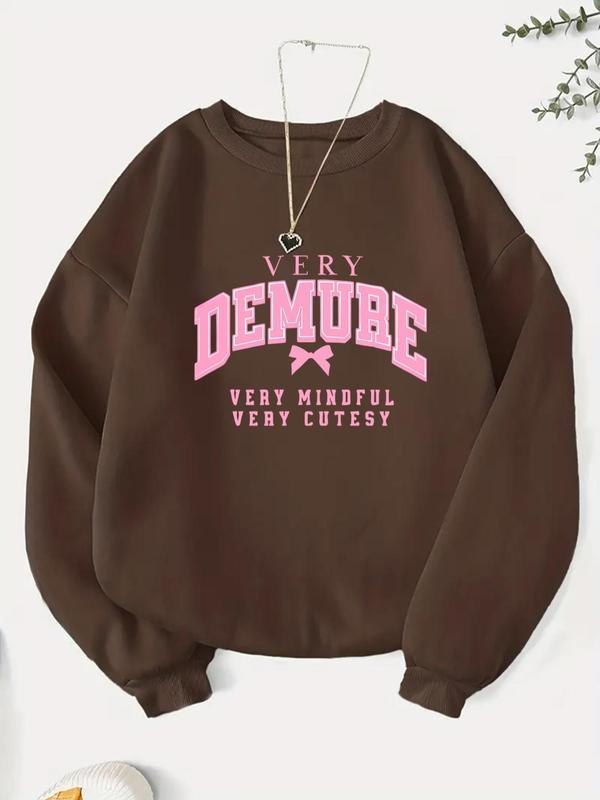 Women's Demure Print Round Neck Sweatshirt - Casual Long Sleeve Pullover for Fall & Winter