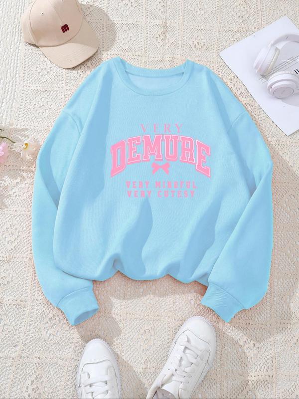 Women's Demure Print Round Neck Sweatshirt - Casual Long Sleeve Pullover for Fall & Winter