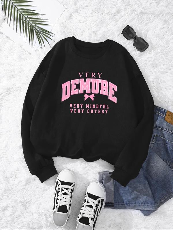 Women's Demure Print Round Neck Sweatshirt - Casual Long Sleeve Pullover for Fall & Winter