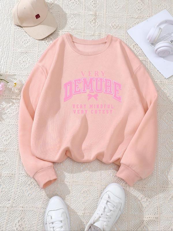 Women's Demure Print Round Neck Sweatshirt - Casual Long Sleeve Pullover for Fall & Winter