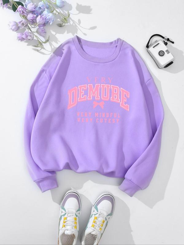 Women's Demure Print Round Neck Sweatshirt - Casual Long Sleeve Pullover for Fall & Winter
