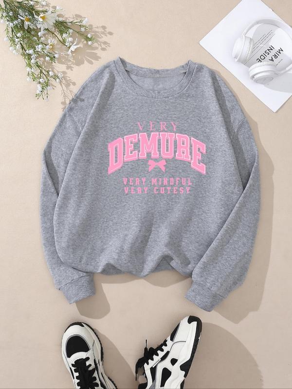 Women's Demure Print Round Neck Sweatshirt - Casual Long Sleeve Pullover for Fall & Winter