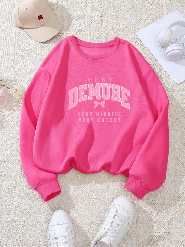 Women's Demure Print Round Neck Sweatshirt - Casual Long Sleeve Pullover for Fall & Winter