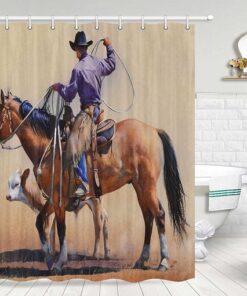 Horse Bathroom Decor Shower Curtain with Western Cowboy Theme, Gifts best