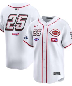 Men's Cincinnati Reds #25 Nike White 2025 MLB Speedway Classic Home Replica Jersey
