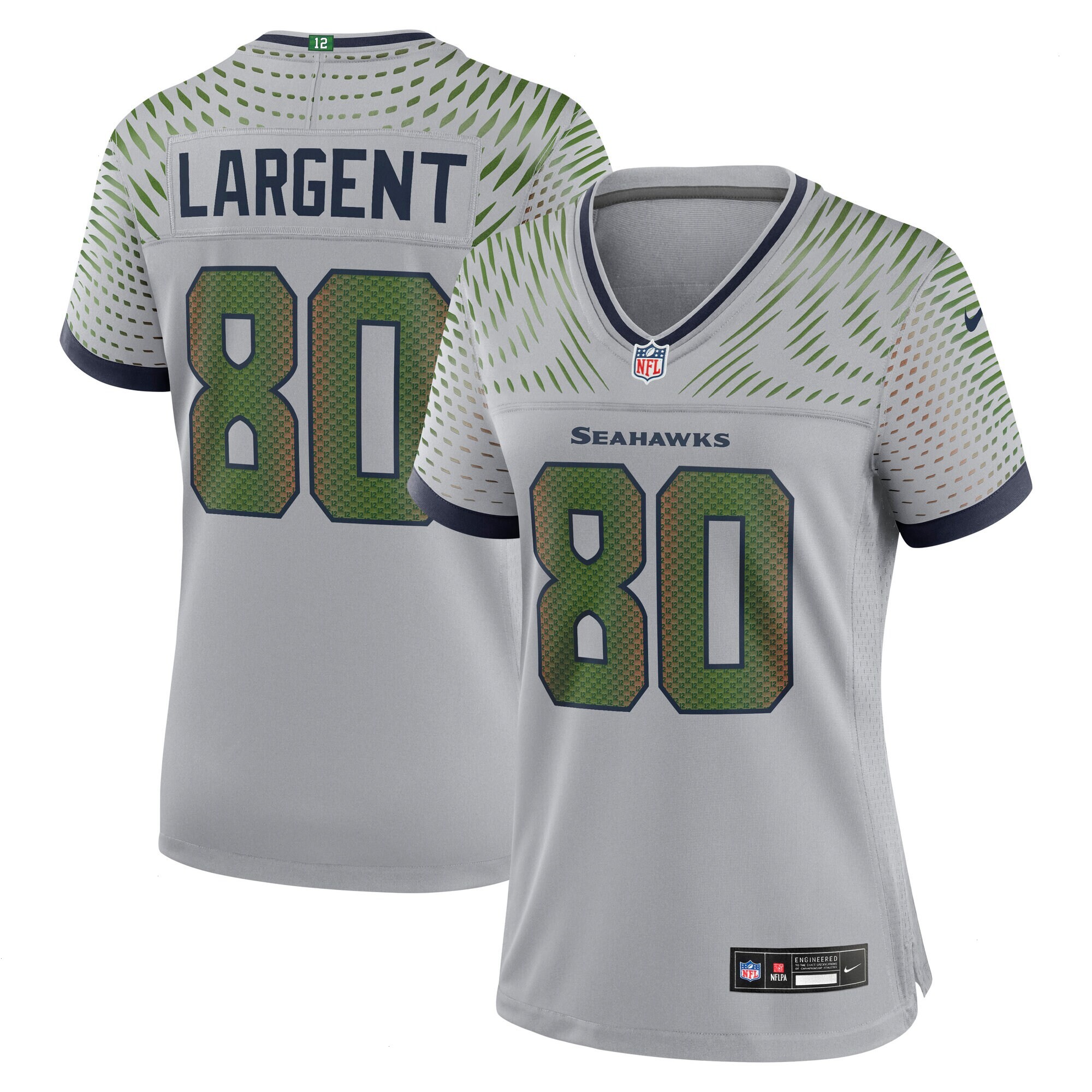 Women's Seattle Seahawks Steve Largent Nike Wolf Gray 2025 Rivalries Collection Retired Game Jersey