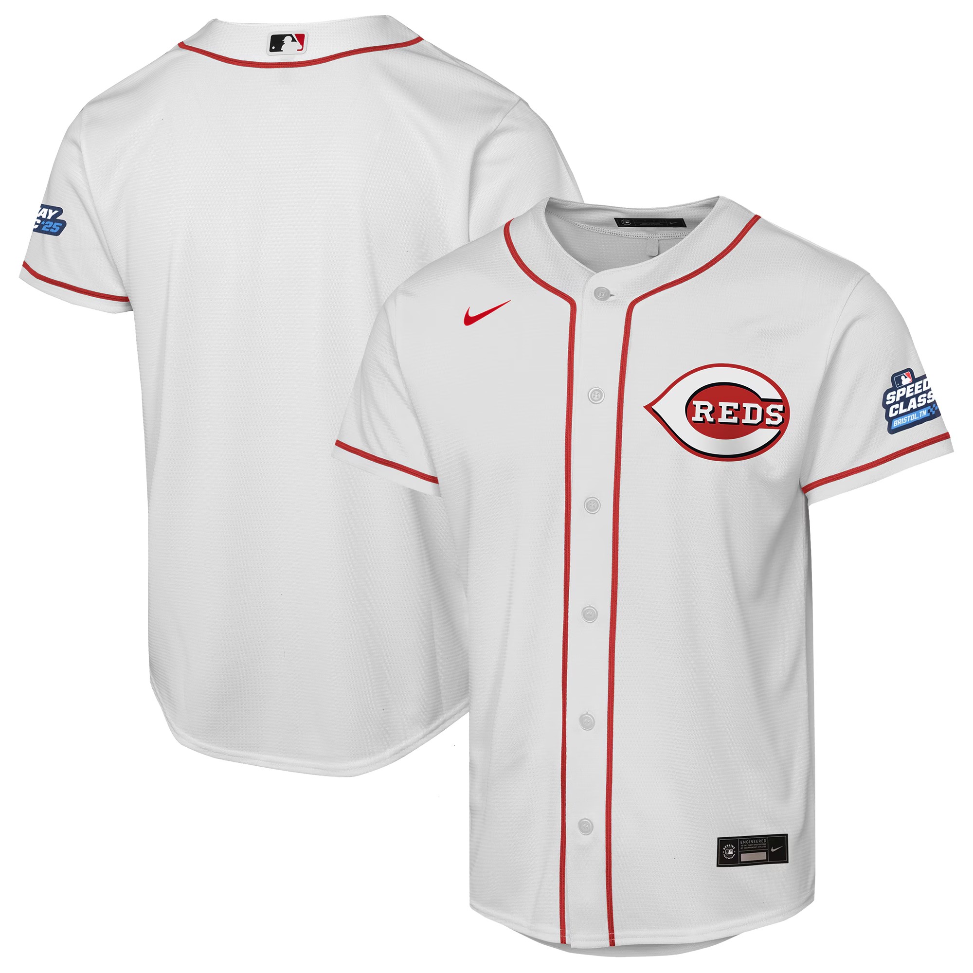 Youth Cincinnati Reds Nike White 2025 MLB Speedway Classic Home Replica Team Jersey