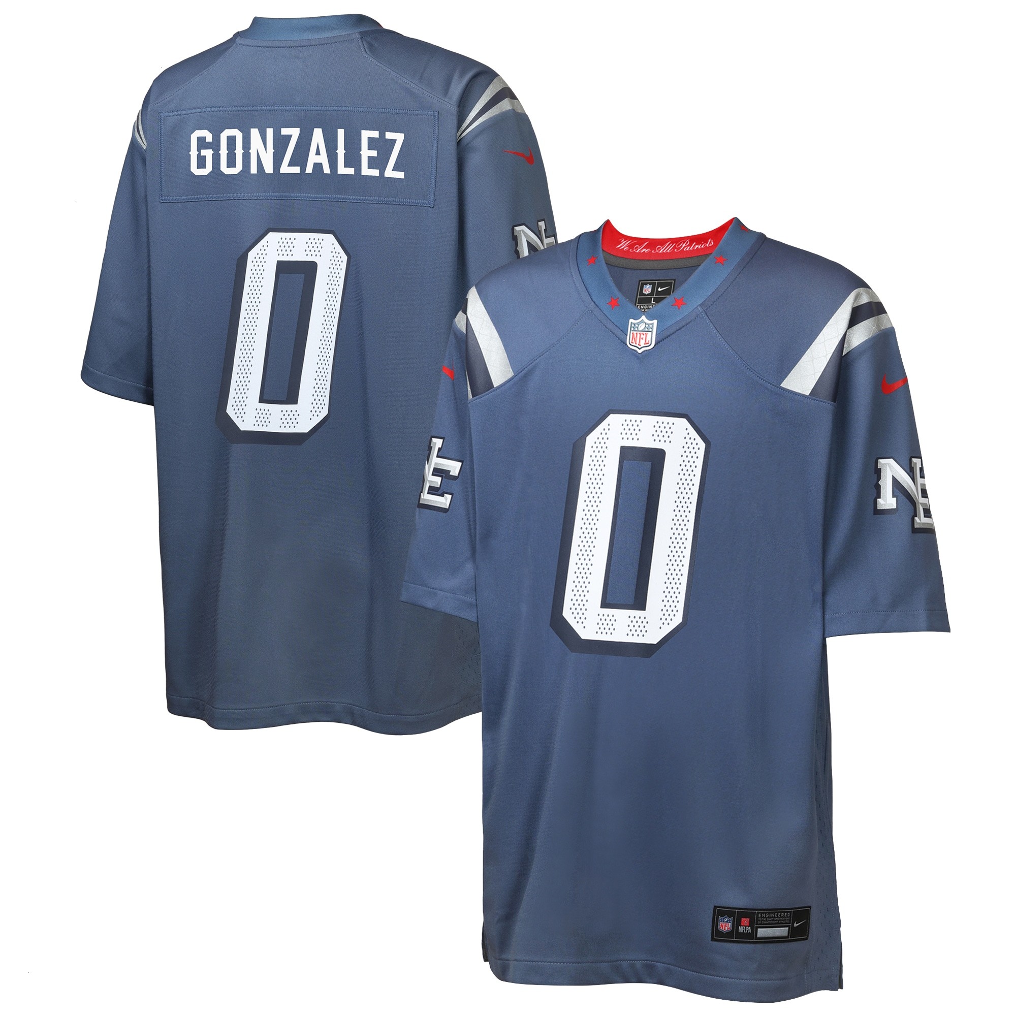 Youth New England Patriots Christian Gonzalez Nike Storm Blue 2025 Rivalries Collection Game Jersey