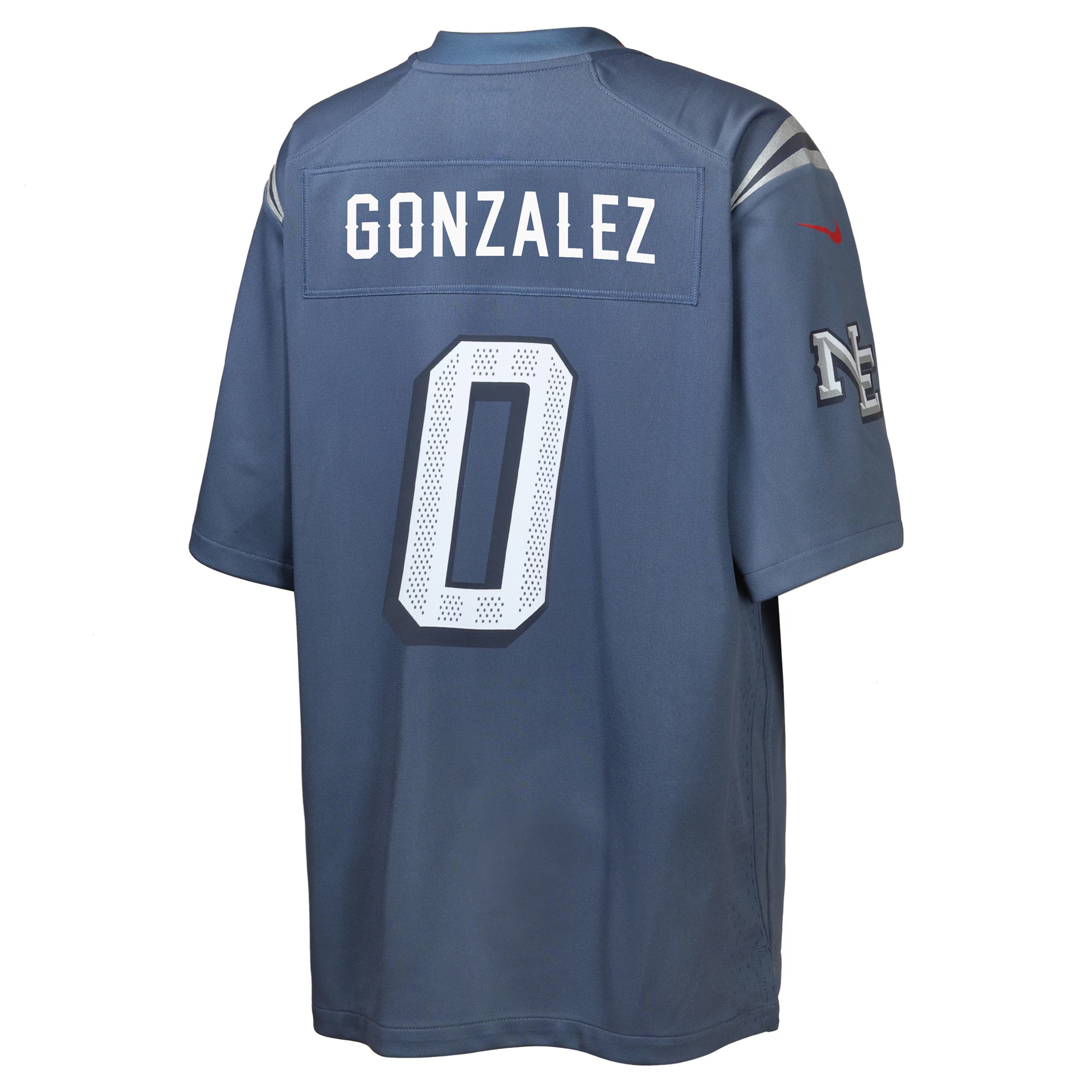 Youth New England Patriots Christian Gonzalez Nike Storm Blue 2025 Rivalries Collection Game Jersey