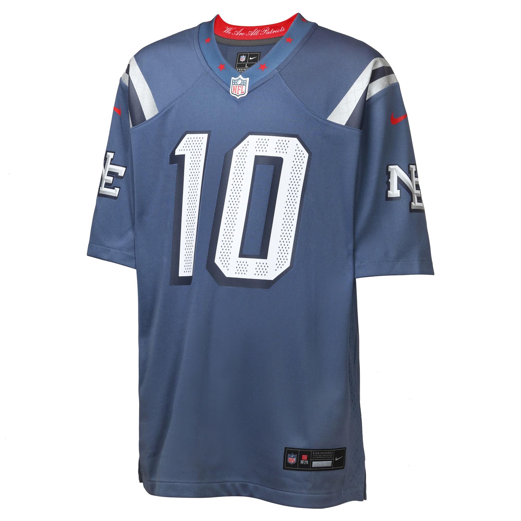 Youth New England Patriots Drake Maye Nike Storm Blue 2025 Rivalries Collection Game Jersey