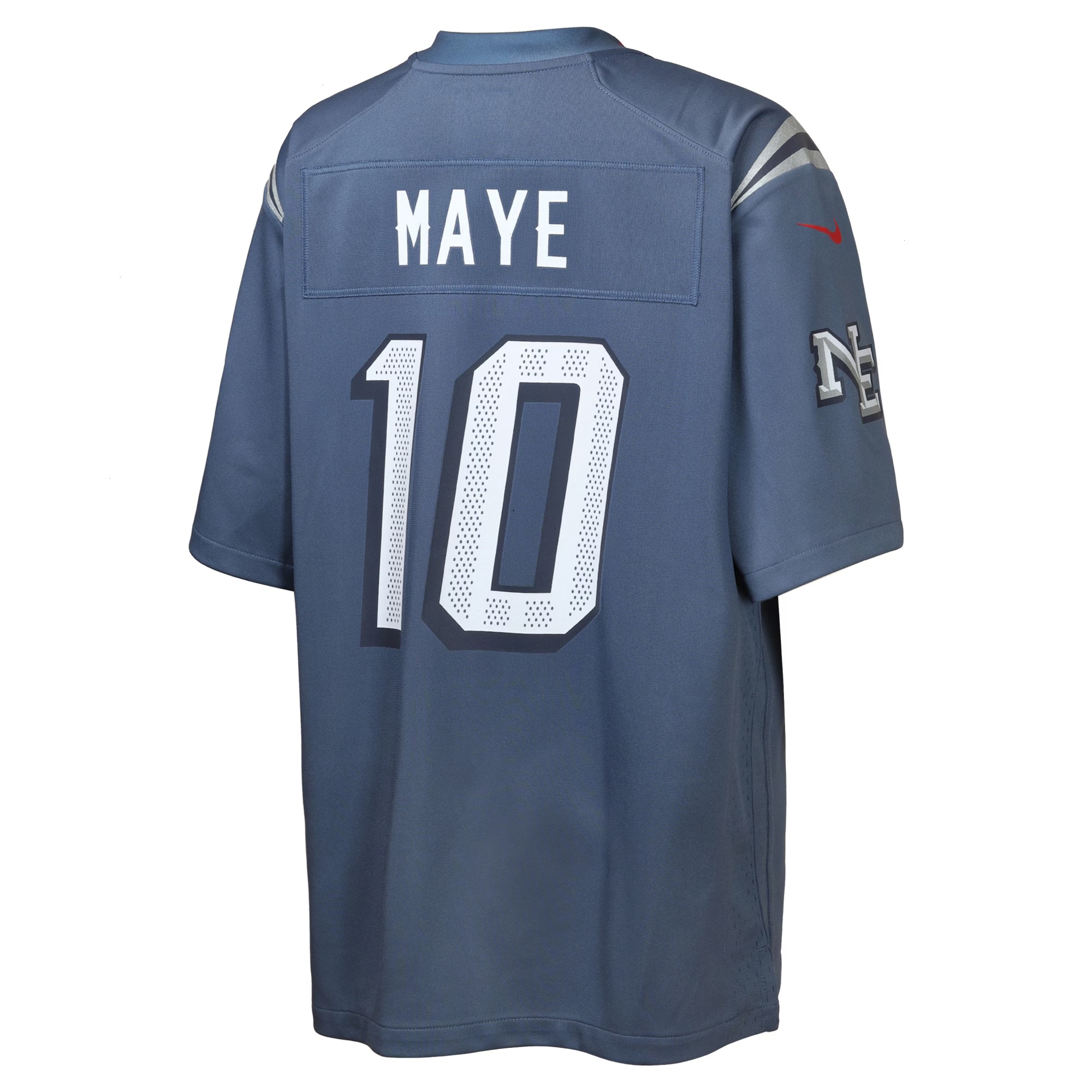 Youth New England Patriots Drake Maye Nike Storm Blue 2025 Rivalries Collection Game Jersey