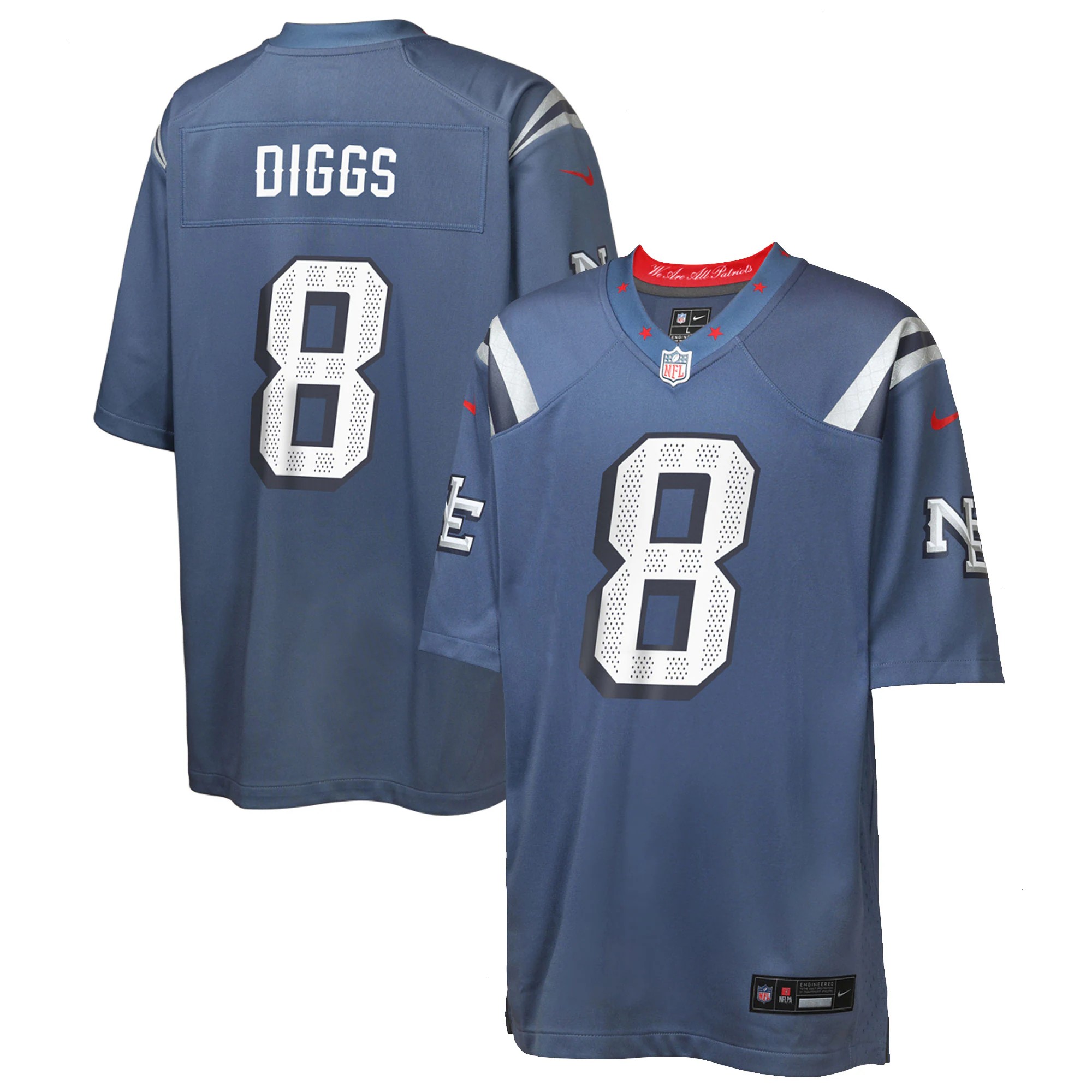 Youth New England Patriots Stefon Diggs Nike Storm Blue 2025 Rivalries Collection Game Jersey