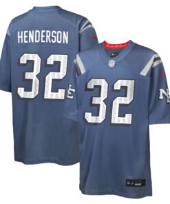 Youth New England Patriots TreVeyon Henderson Nike Storm Blue 2025 Rivalries Collection Game Jersey